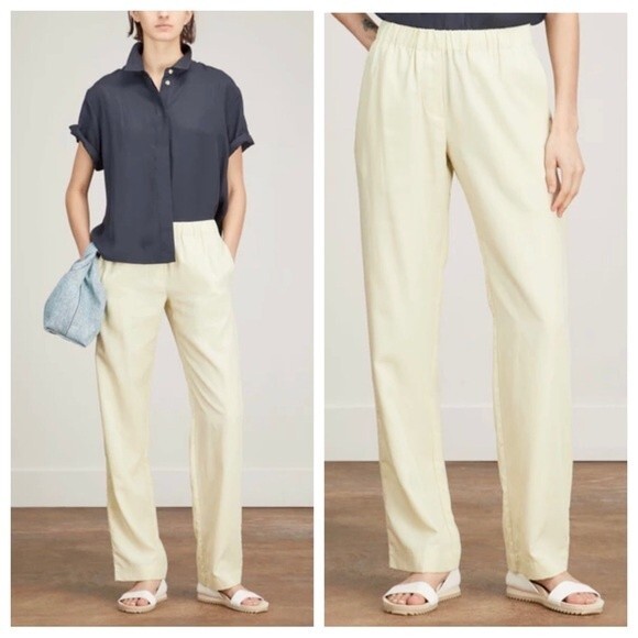 Samsoe Hoys Straight Leg Pants Trousers Pull On Neutral Beige Linen Blend XL NWT - Picture 1 of 7